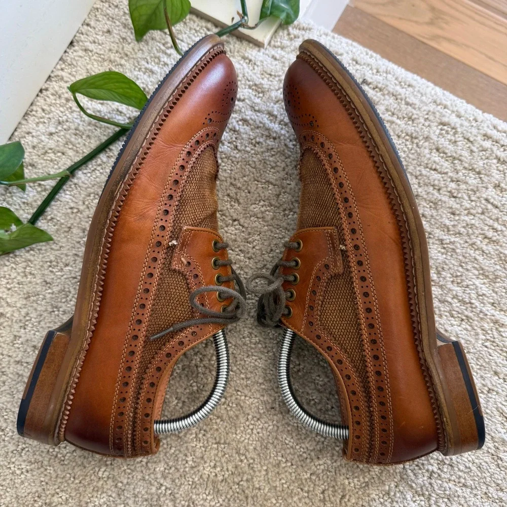 Vintage‎ Foundry Co Brown Leather Wingtip Brogue Oxfords Lace Up MEN 8 TWEED